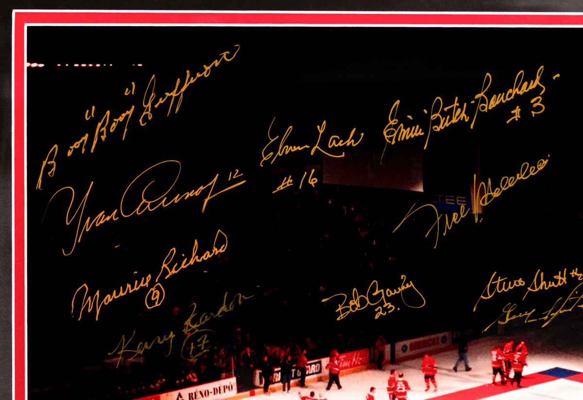Montreal Forum Framed Photo with 22 facsimile signatures (26 ¾” x 26 ¾ ...