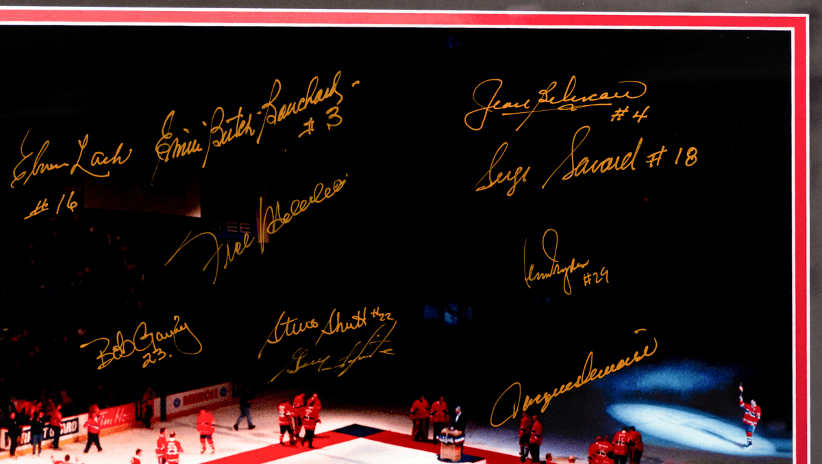 Montreal Forum Framed Photo with 22 facsimile signatures (26 ¾” x 26 ¾ ...